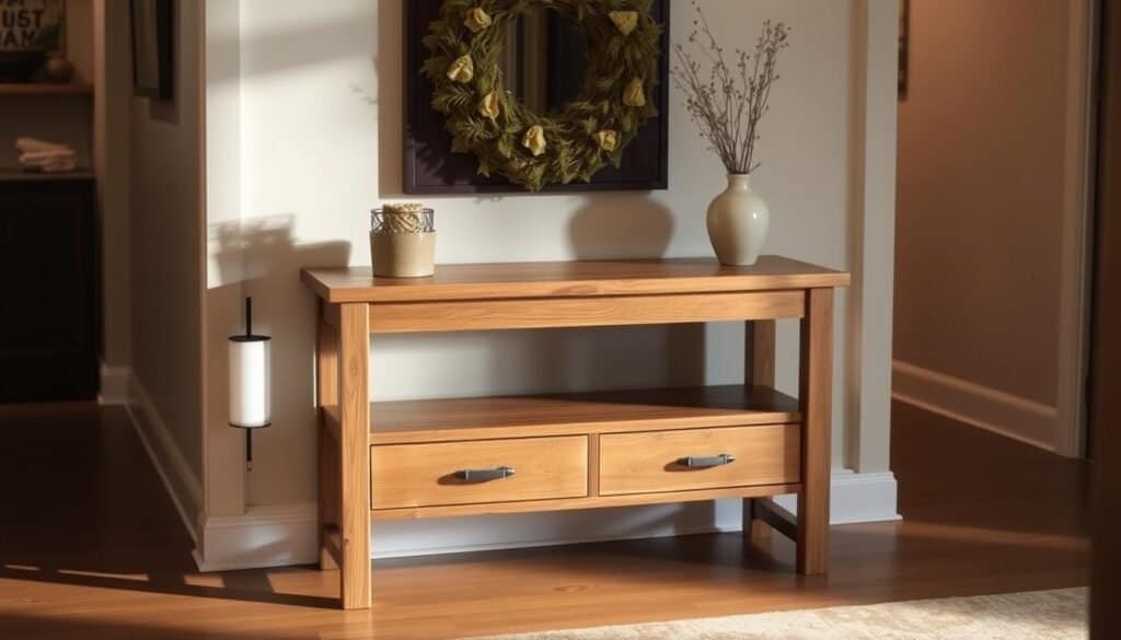 two-tier wooden console styling tips