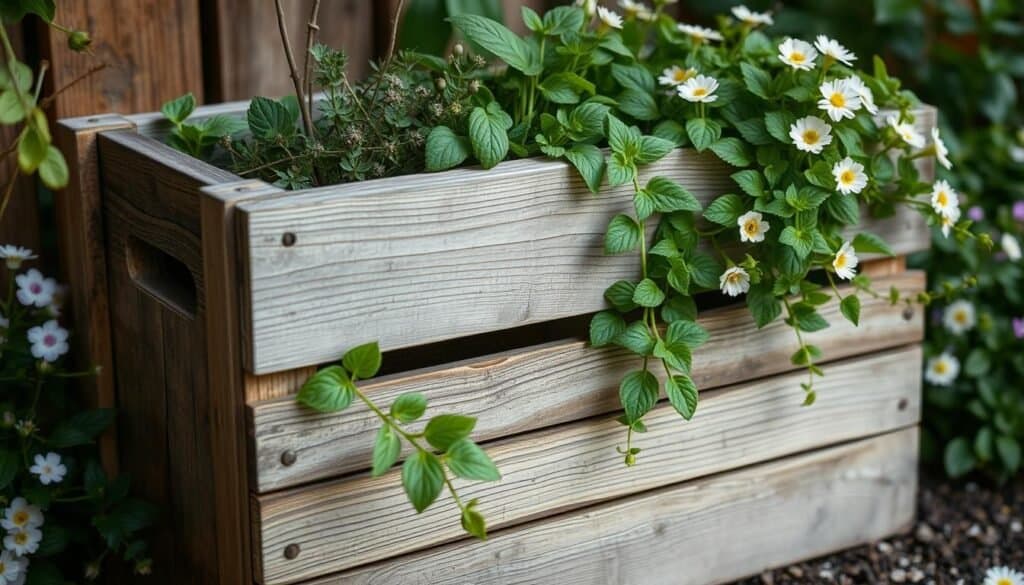 upcycled wooden crate planter