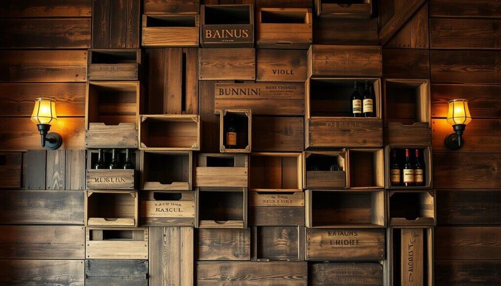 vintage wine crate wall storage