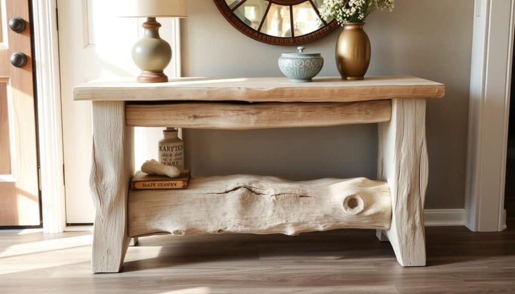 weathered driftwood console