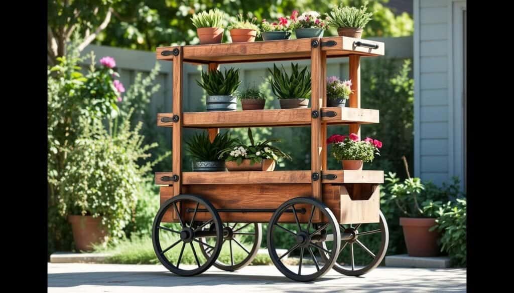 wheeled mobile tiered planter cart