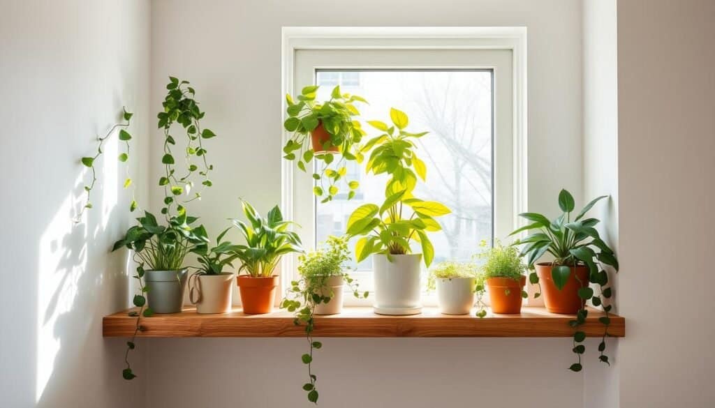 window-adjacent plant shelving