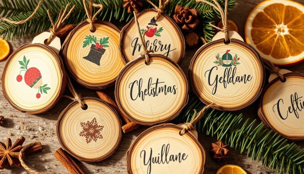wood slice gift tags