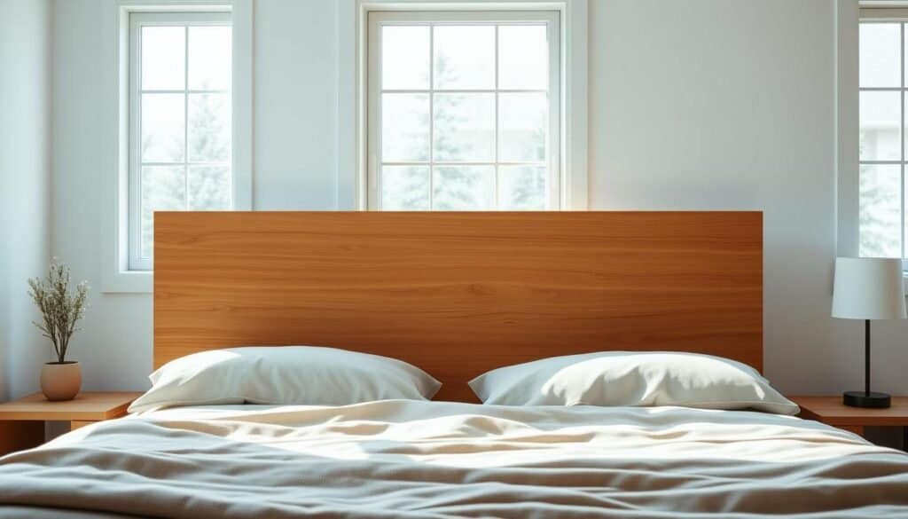 wooden backboard bed