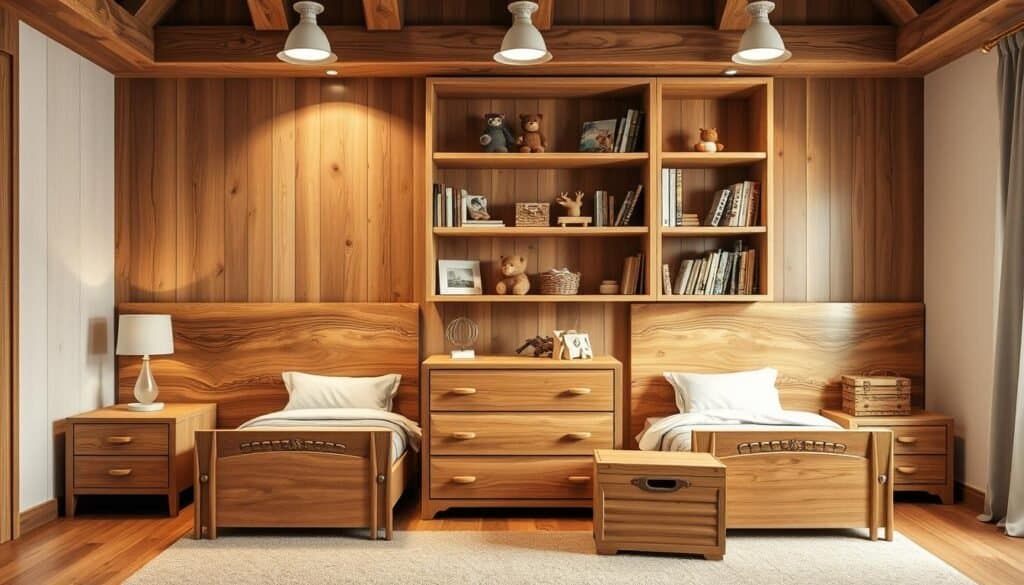 wooden elements for shared bedrooms