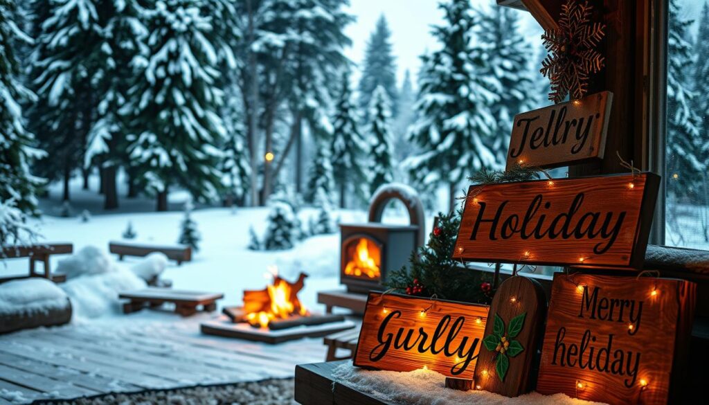 wooden holiday signs