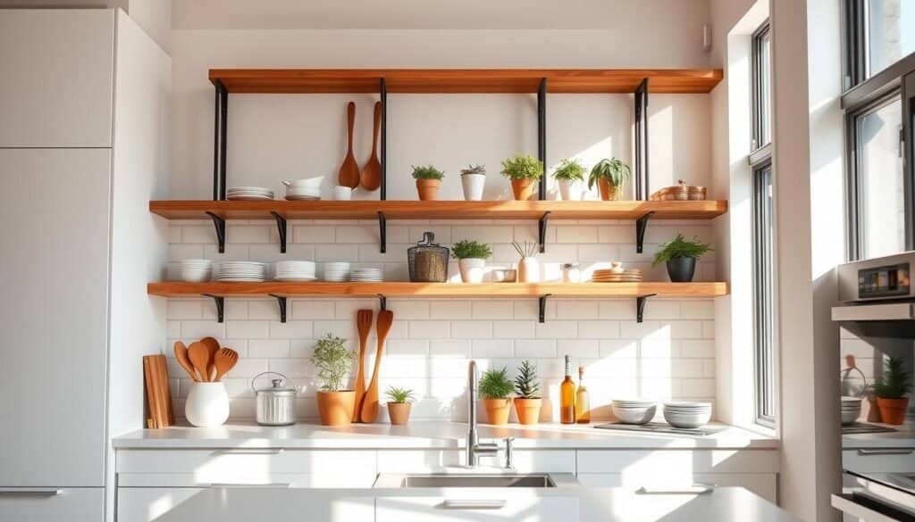 wooden kitchen shelving