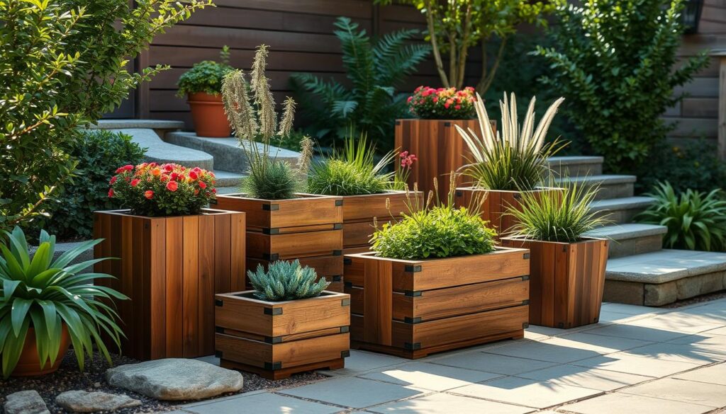 wooden planters outdoor decor