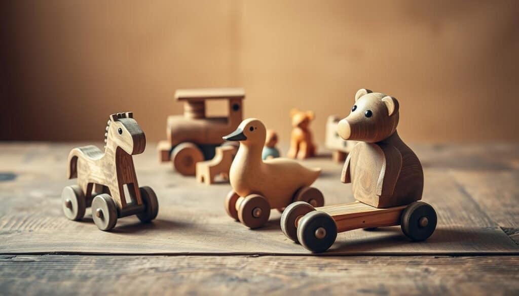 wooden pull-along animals