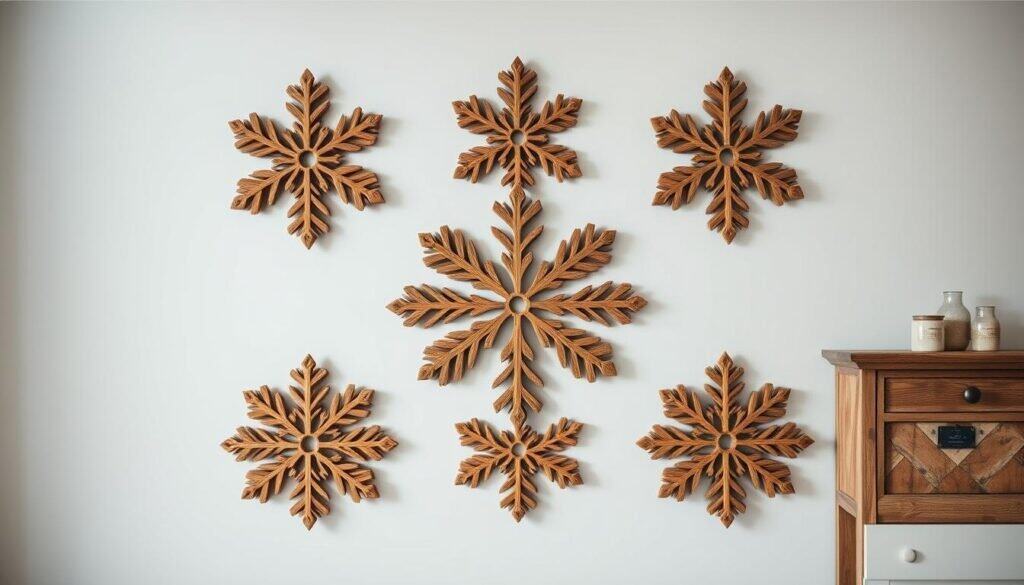 wooden snowflake wall art