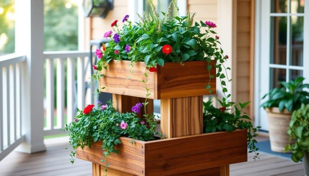 wooden tiered planters