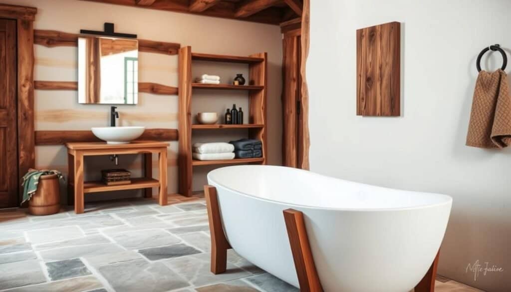 bathroom transformations with wooden elements