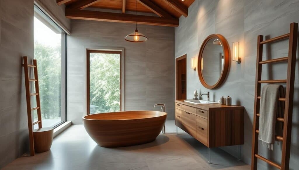 bathroom transformations with wooden elements