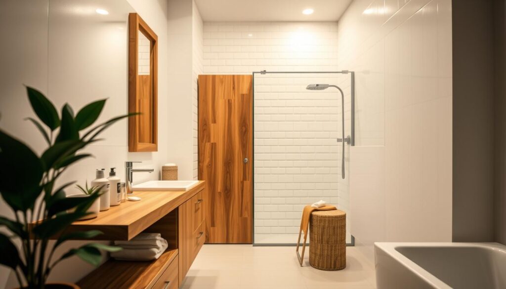 bathroom wood accents