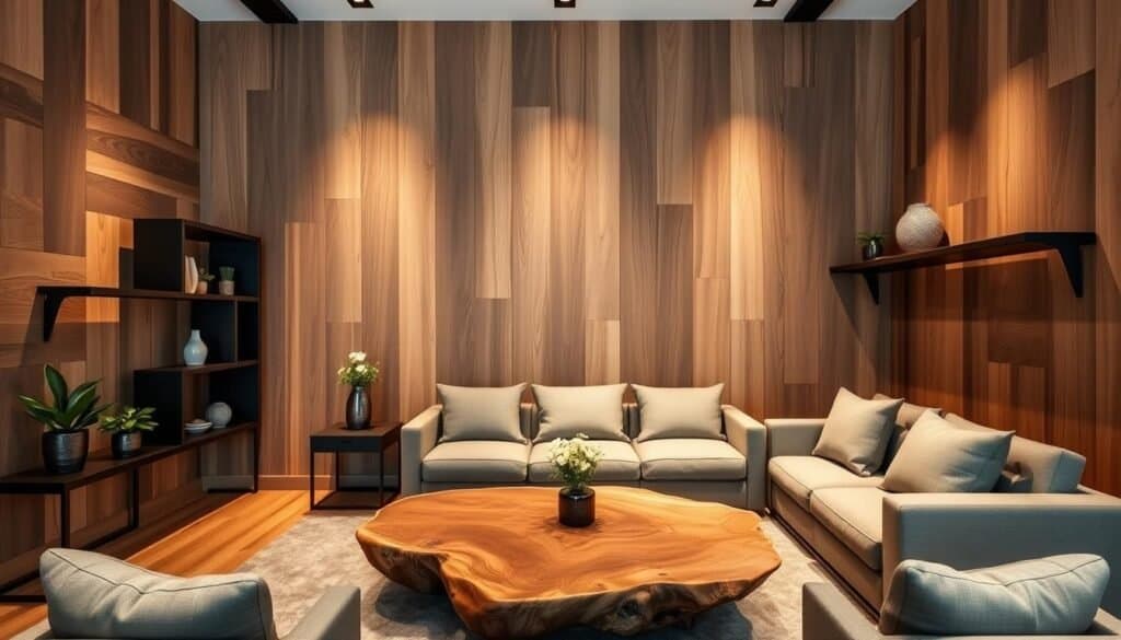 black and natural wood decor