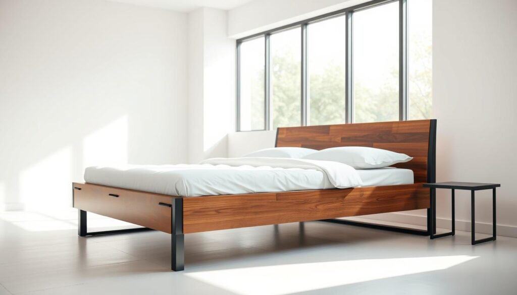 black and wood combination beds