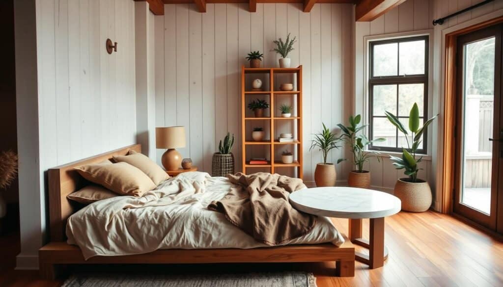 boho chic decor with marble and wood