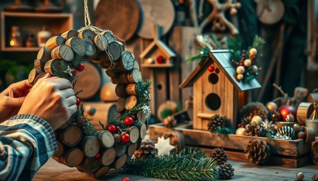 combining wood with other materials for festive crafts