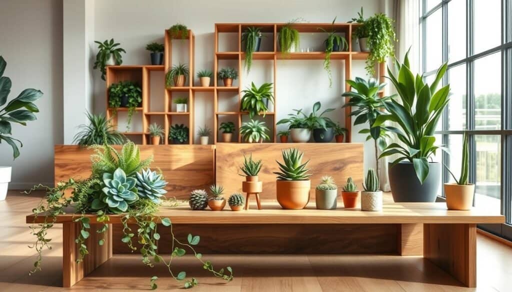 contemporary wood and plant combinations