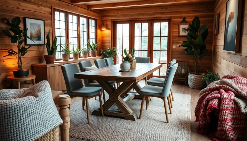 cozy dining space with natural wood accents