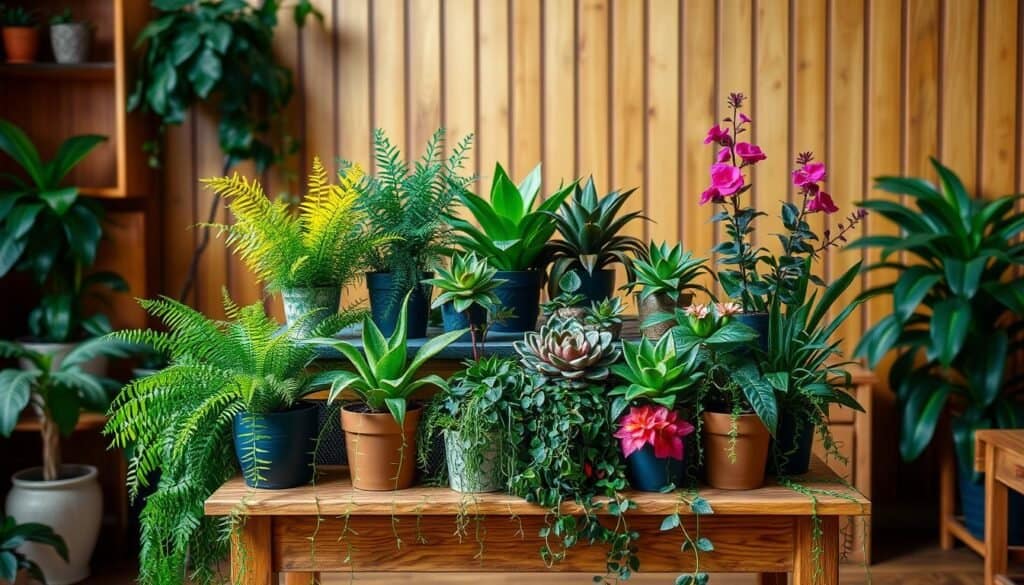 creative plant display ideas with wooden furniture