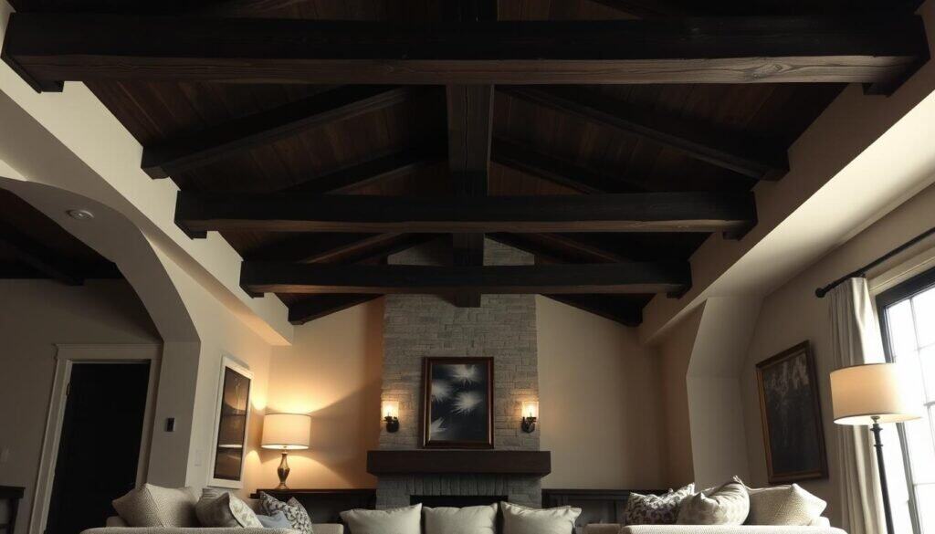 dark wood beams living room