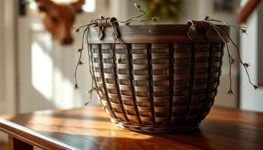 dark wooden basket decor