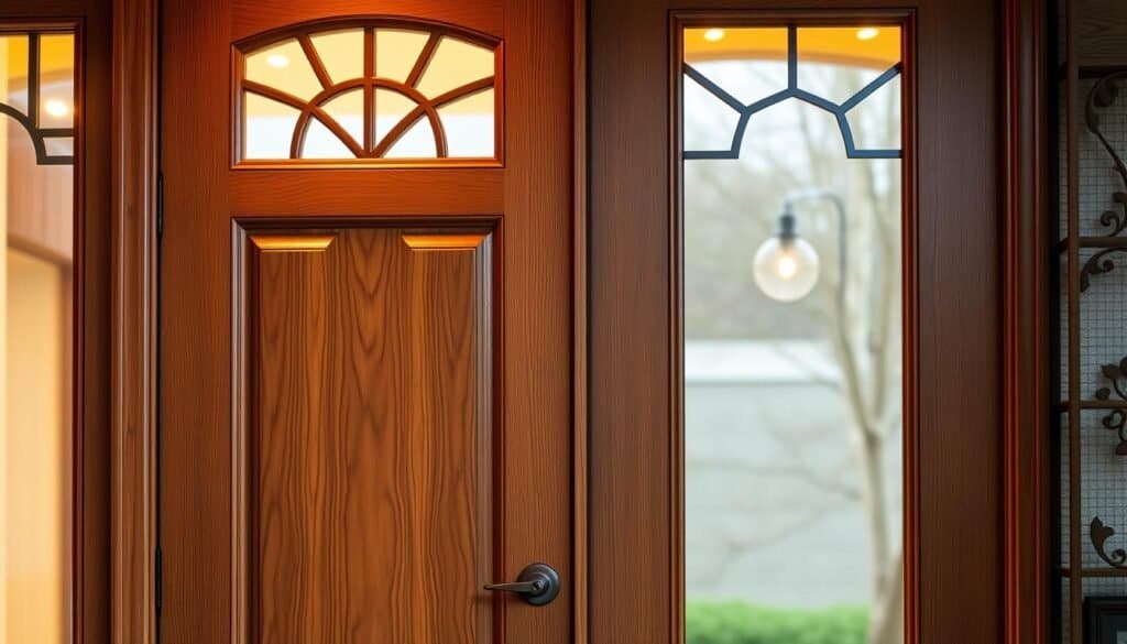 enhancing wood door with sidelights and transoms