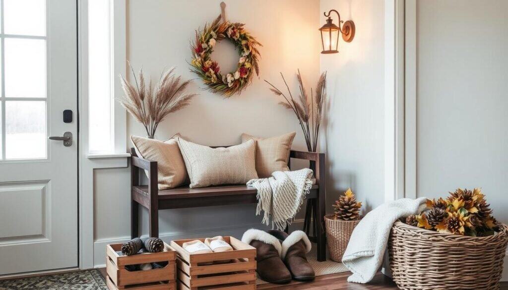 entryway space with seasonal decor