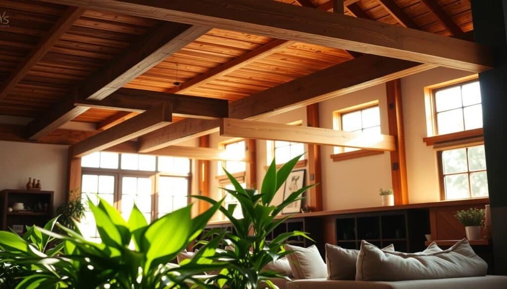 exposed wooden beams
