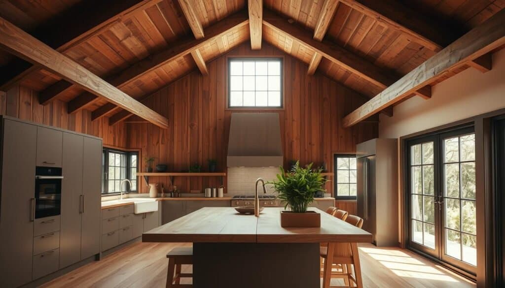 exposed wooden beams kitchen design