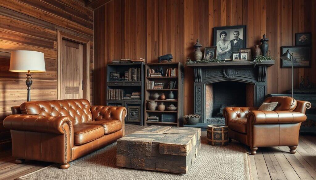 furniture for wood walled living room