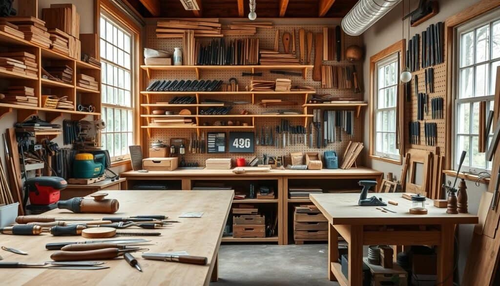 grain-focused woodworking workshop organization