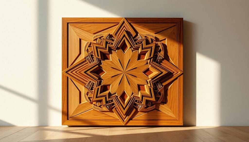 handcrafted wooden geometric panel