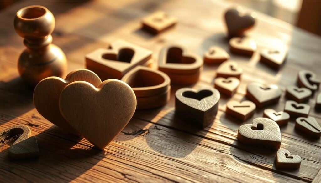 heart-shaped wooden creations