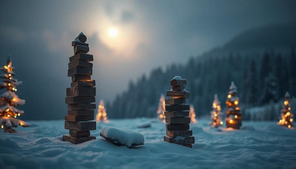 illuminated wood block trees