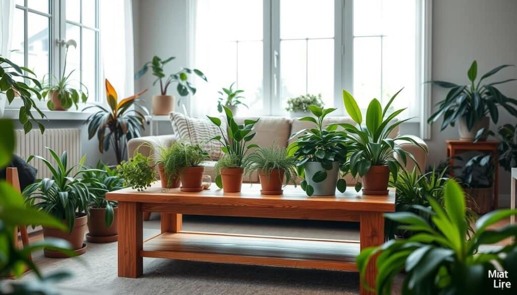 incorporating plants with wooden furniture