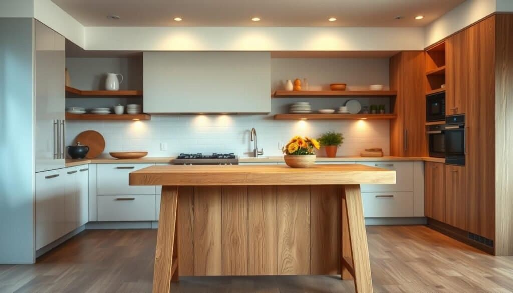 kitchen island with wood elements