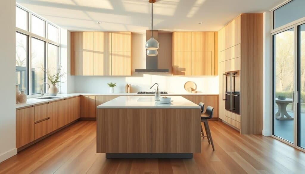 light woods in modern kitchen design