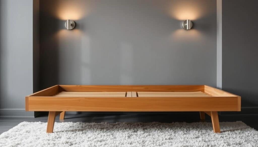 low-profile wooden bed frame
