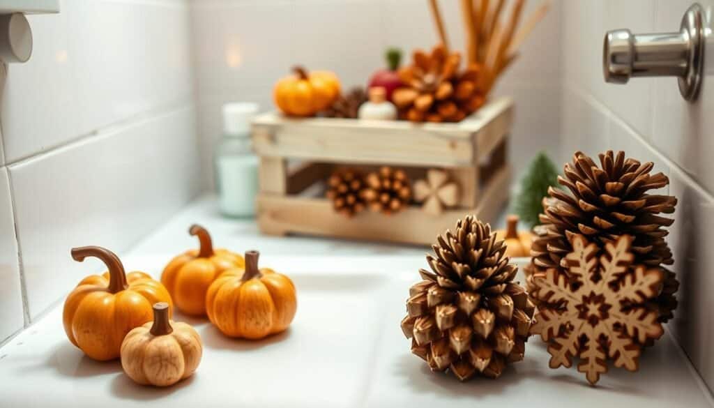 mini wooden seasonal bathroom accents