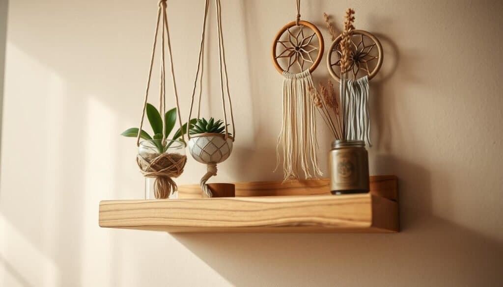 mini wooden shelf with hanging elements