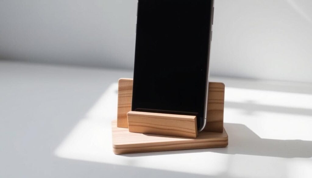 minimalist wooden phone stands