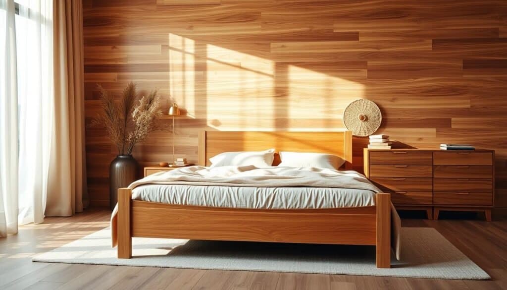 mixing wood tones in bedroom design
