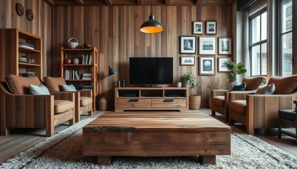 mixing wood tones in living room decor