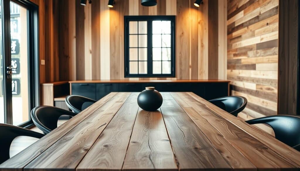 mixing wood tones with black accents