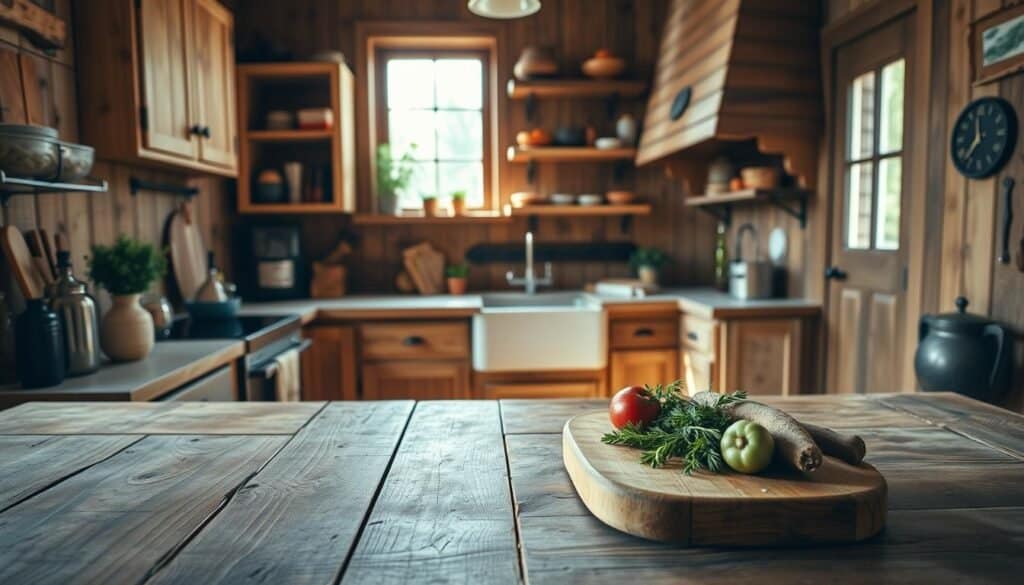 mixing wood types in rustic kitchen