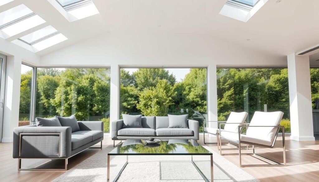 modern furniture with glass and metal elements