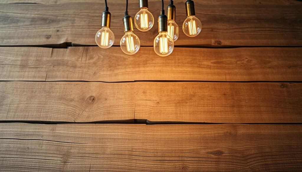 modern rustic pendant lights over wood table