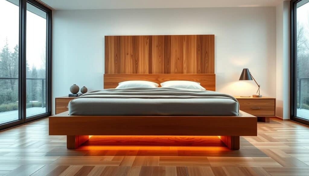 modern wood bed